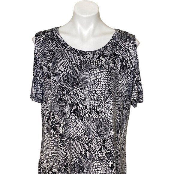 Calvin Klein Snake Print Cold Shoulder Dress, Black White Women's Size L - Picture 2 of 10